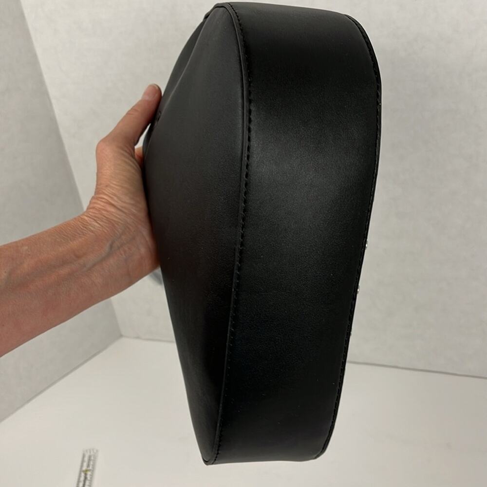 French Connection Elena Moon Shape Shoulder Bag Black Studs Silvertone Zip Close - Picture 11 of 11